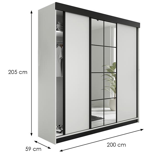Kleiderschrank Lamaro 200 Weiß + schwarze Elemente