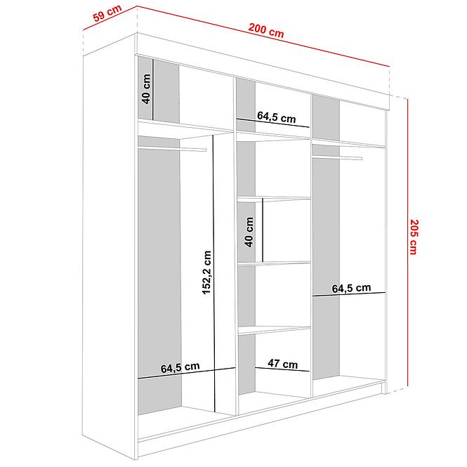 Kleiderschrank Lamaro 200 Weiß + schwarze Elemente
