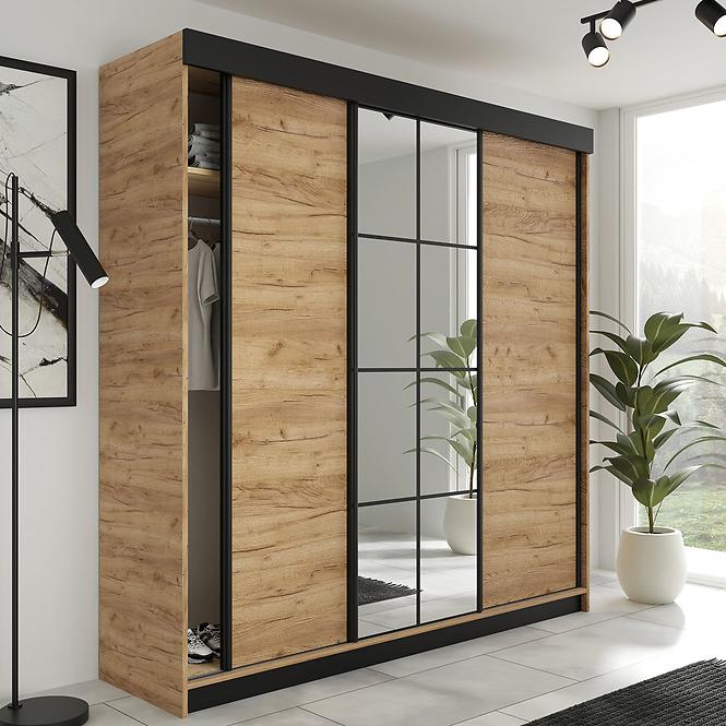 Kleiderschrank Lamaro 200 Eiche Craft Golden + schwarze Elemente