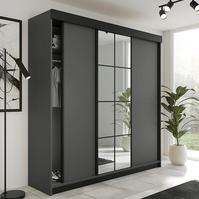 Kleiderschrank Lamaro 200 Grafit-Anthrazit + schwarze Elemente