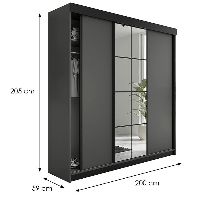 Kleiderschrank Lamaro 200 Grafit-Anthrazit + schwarze Elemente