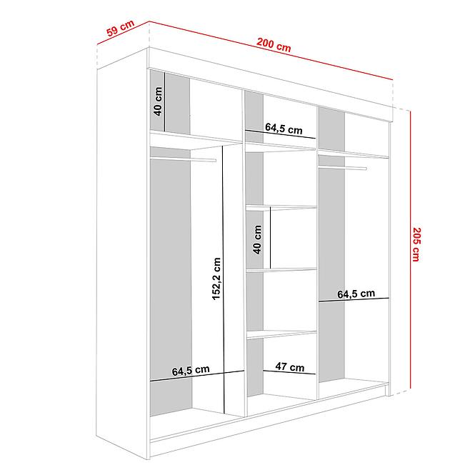 Kleiderschrank Lamaro 200 Grafit-Anthrazit + schwarze Elemente