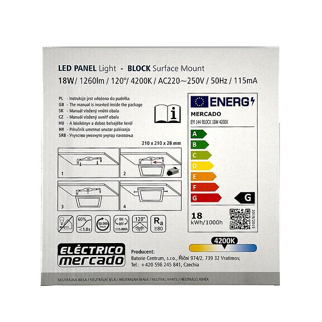 PANEL LED BLOCK 18W 4200K ČTVEREČNÍ SATIN