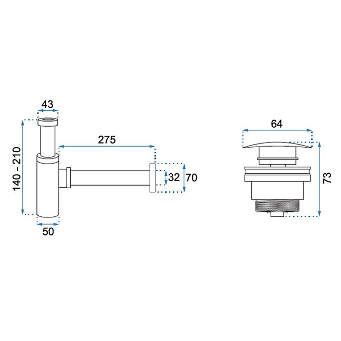 Siphon mit Abfluss klik-klak universal A8541 Roségold