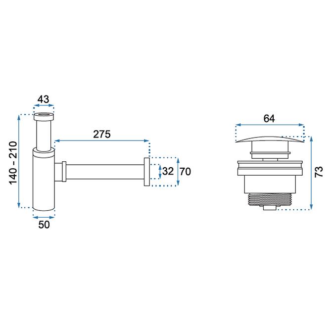 Siphon mit Abfluss klik-klak universal Rea A5693 Chrom