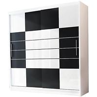 Schrank Aruba 203cm Weiß/Schwarz/Weiß Glas 