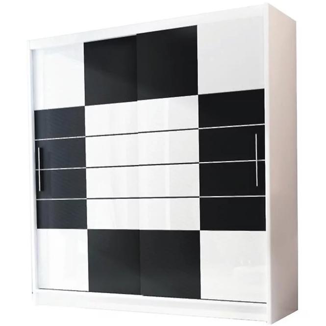 Schrank Aruba 203cm Weiß/Schwarz/Weiß Glas 