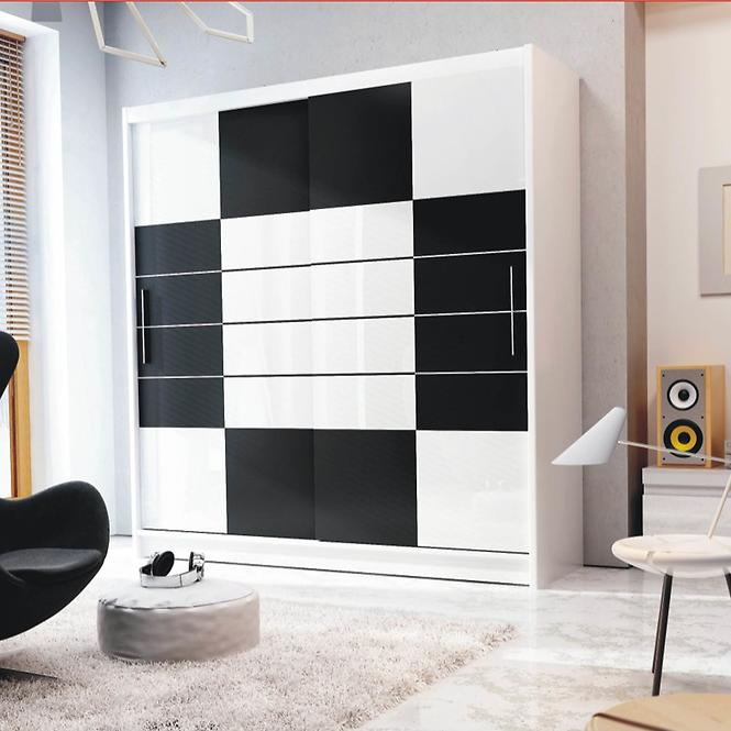 Schrank Aruba 203cm Weiß/Schwarz/Weiß Glas 