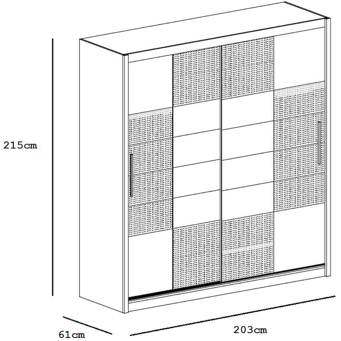 Schrank Aruba 203cm Weiß/Schwarz/Weiß Glas 