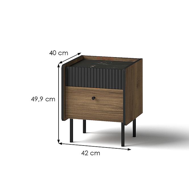 Nachttisch Prestigo P12 Warmia Nussbaum/San Sebastian/Schwarz matt