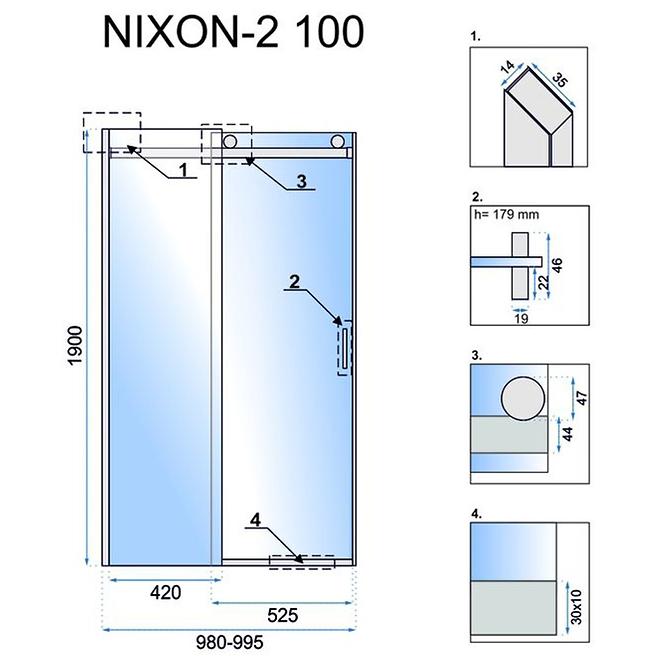 Duschtür Nixon-2 100x190 rechts chrom Rea K7440