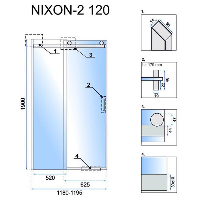 Duschtür Nixon-2 120x190 links chrom Rea K5002