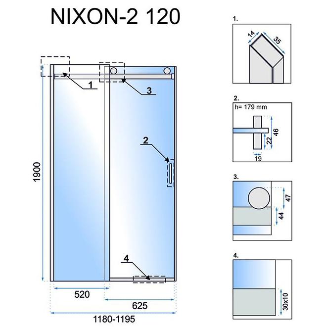 Duschtür Nixon-2 120x190 rechts chrom Rea K5003