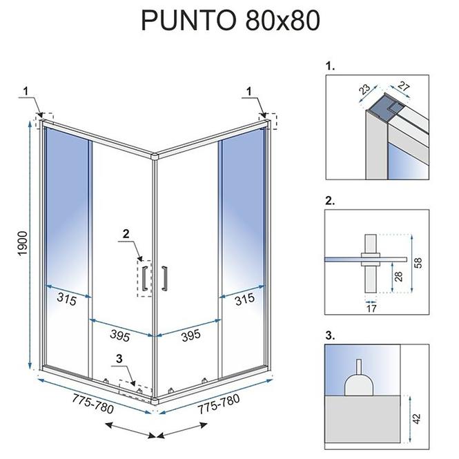 Duschkabine Punto Rea K0863 80x80x190 chrom