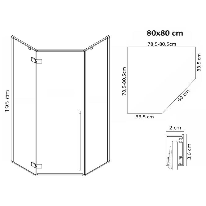 Duschkabine Diamond Rea K6900 80x80x195 black