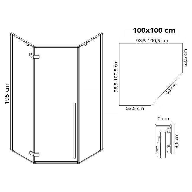 Duschkabine Diamond Rea K6616 100x100x195 gold