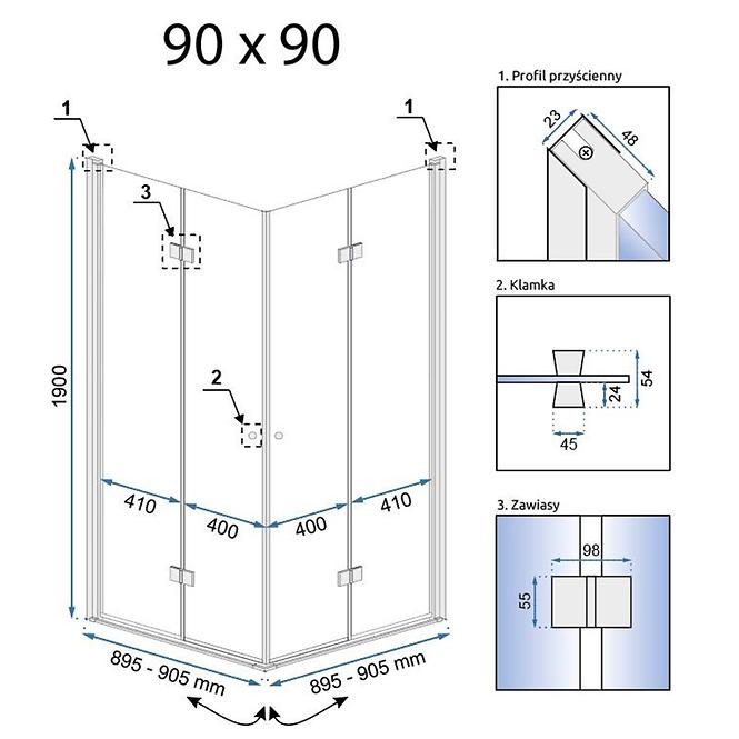 Duschkabine Fold N2 Rea K9991 90x90x190 chrom
