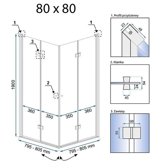 Duschkabine Fold N2 Rea K9990 80x80x190 chrom