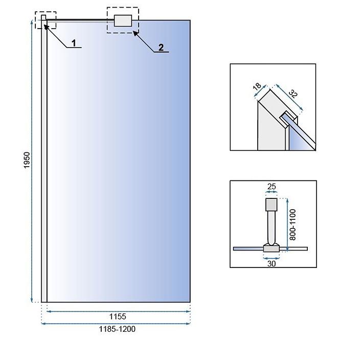 Duschwand Walk-in Aero ˝N˝ Rea K7550 120x195 chrom