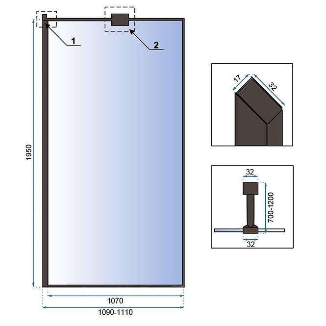 Duschwand Walk-in Bler Rea K7630 110x195 black