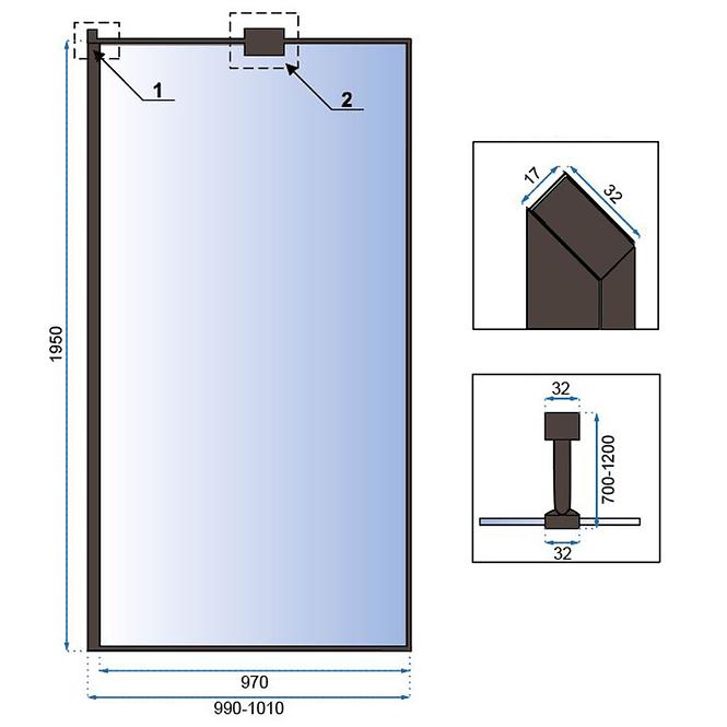 Duschwand Walk-in Bler Rea K7634 100x195 black