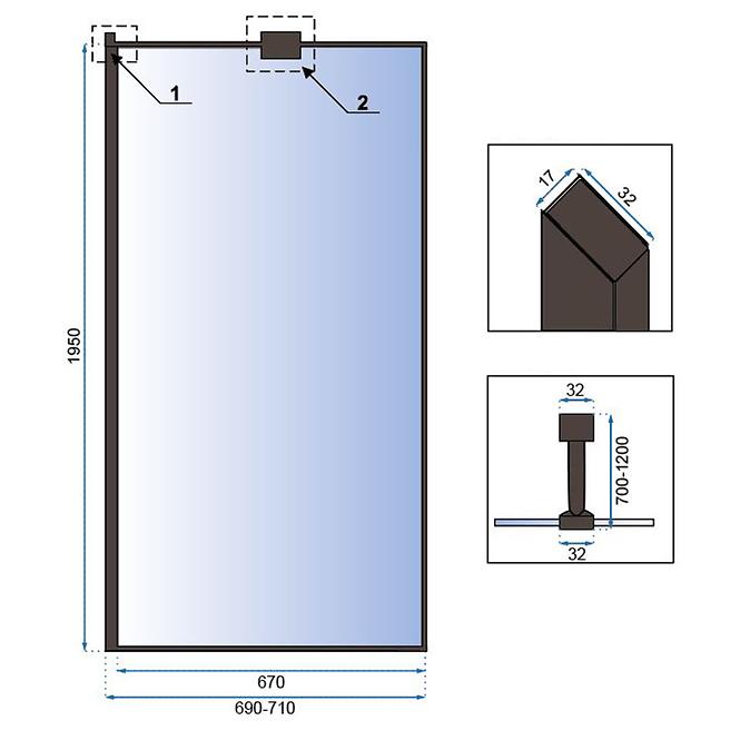 Duschwand Walk-in Bler Rea K7636 70x195 black