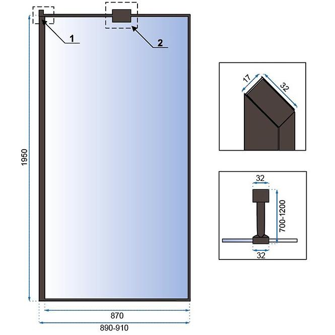 Duschwand Walk-in Bler Rea K7638 90x195 black