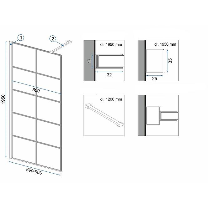 Duschwand Walk-in Bler-1 Rea K7953 90x195 black