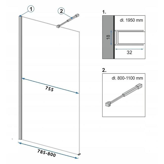 Duschwand Walk-in Aero Rea K7580 80x195 black