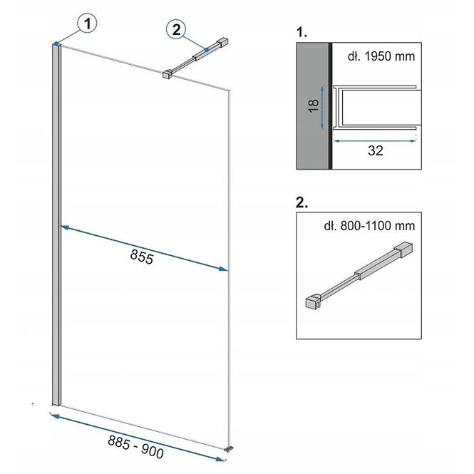 Duschwand Walk-in Aero Rea K7581 90x195 black