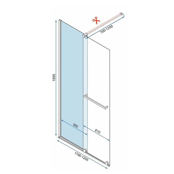 Duschwand Walk-in Cortis Rea K8880 120x200 black