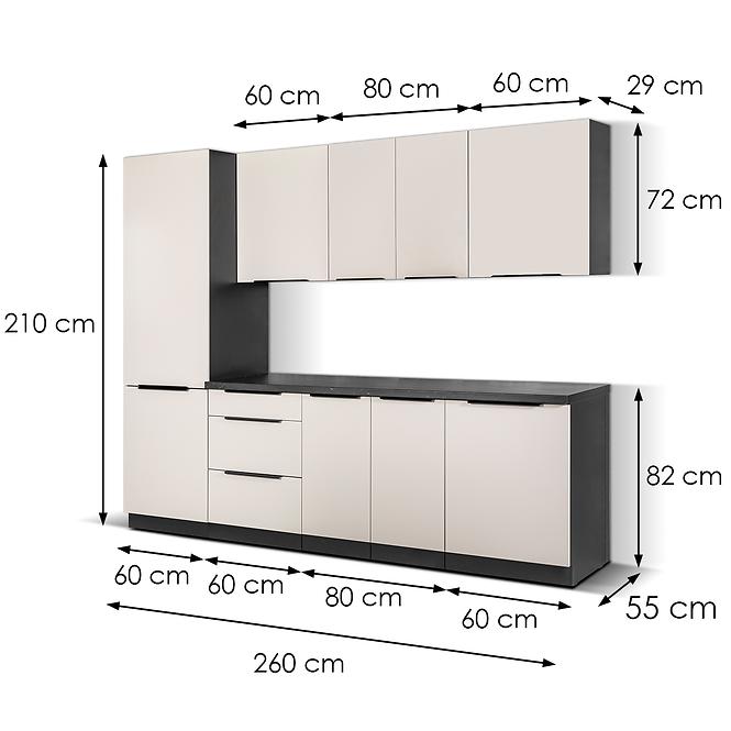 Küchenzeile Arona Cashmere 260 ohne Arbeitsplatte