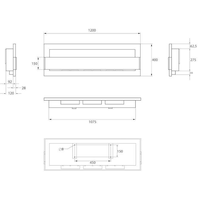 Biokamin 1200x400 weiß glänzend