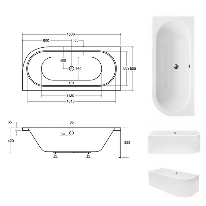 Badewanne Avita 180/80 L mit Rahmen