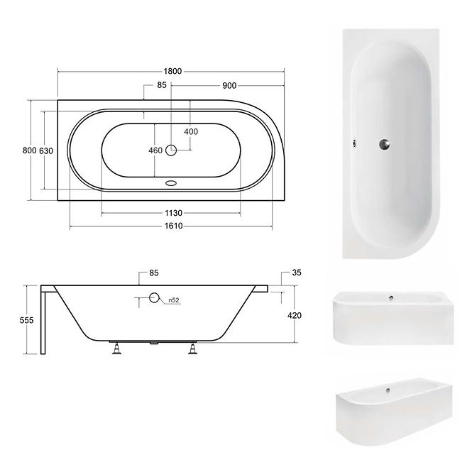 Badewanne Avita 180/80 P mit Rahmen