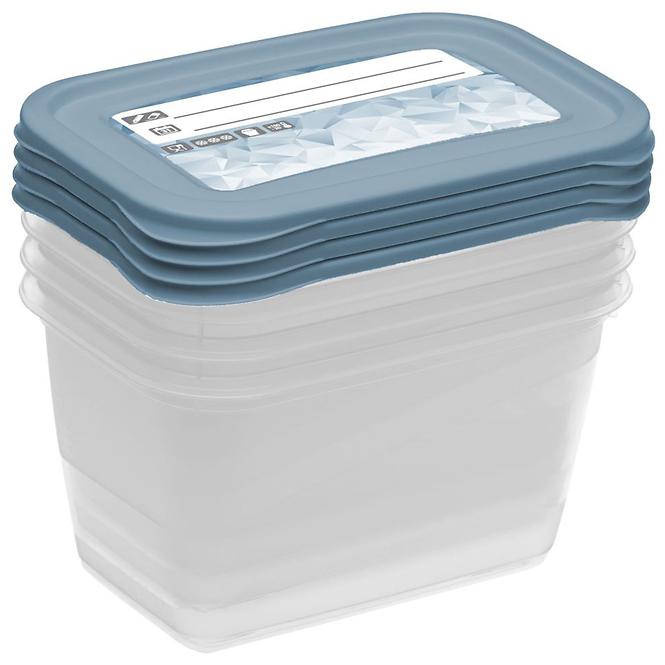 Set mit 4 rechteckigen Dosen, Blau mit Druck 15,5x10,5x8,5 0,75l