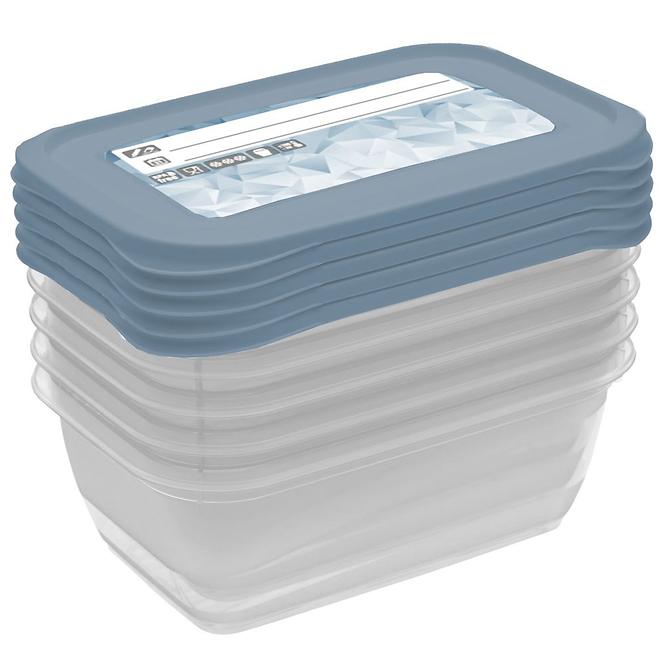 Set mit 4 rechteckigen Dosen, Blau mit Druck 15,5x10,5x6 0,5 l