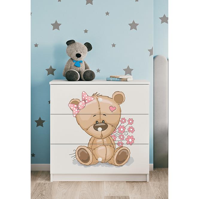 Kinderkommode Babydreams Weiß - Bär mit Blumen