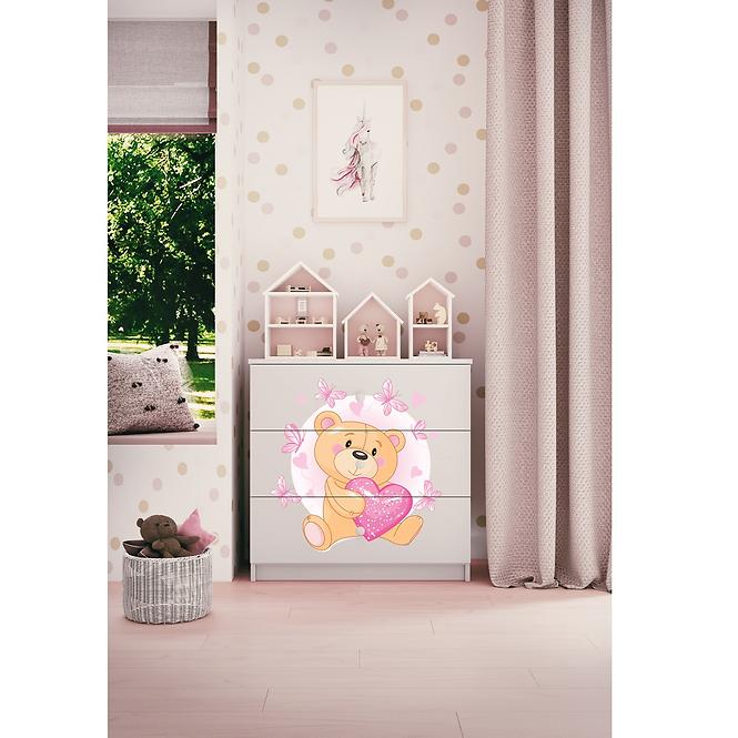 Kinderkommode Babydreams Weiß - Bär mit Schmetterlingen