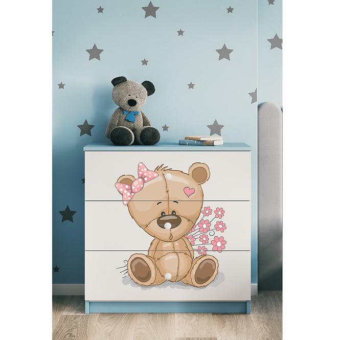 Kinderkommode Babydreams Blau - Bär mit Blumen