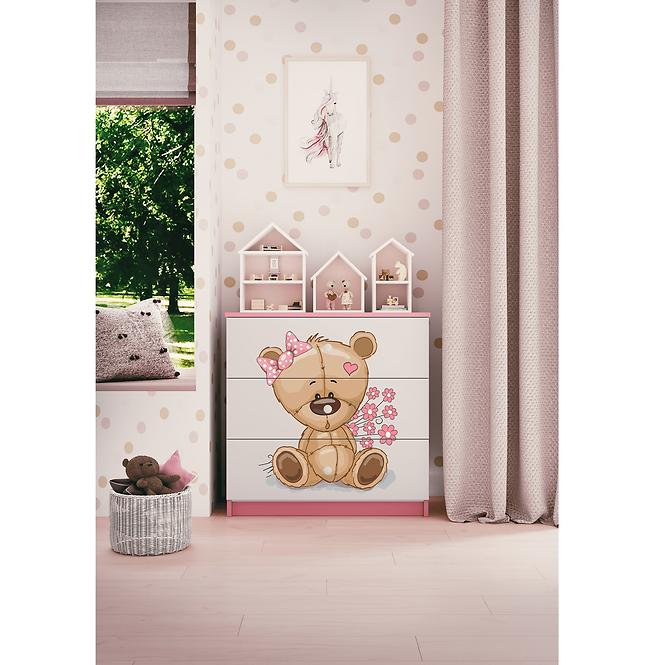 Kinderkommode Babydreams Rosa - Bär mit Blumen