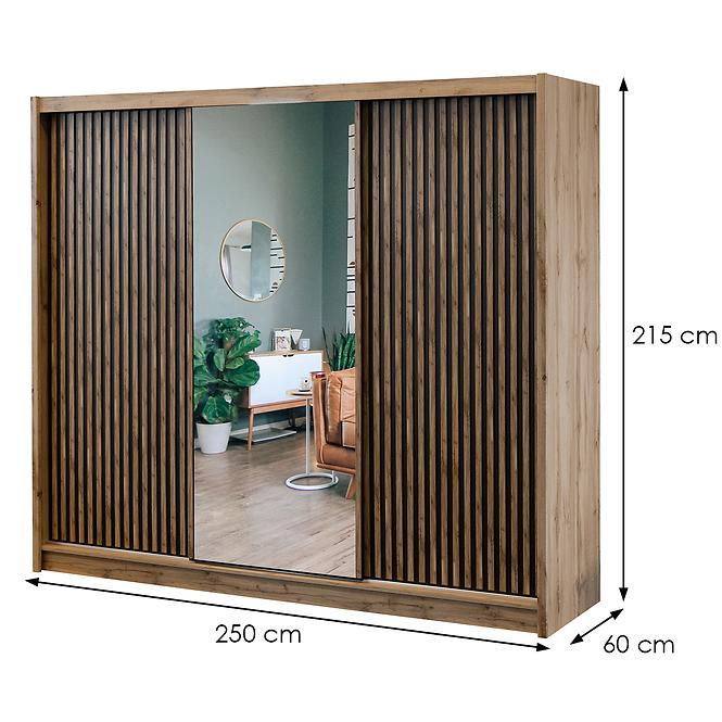 Schrank London 250 eiche wotan/schwarz spiegel