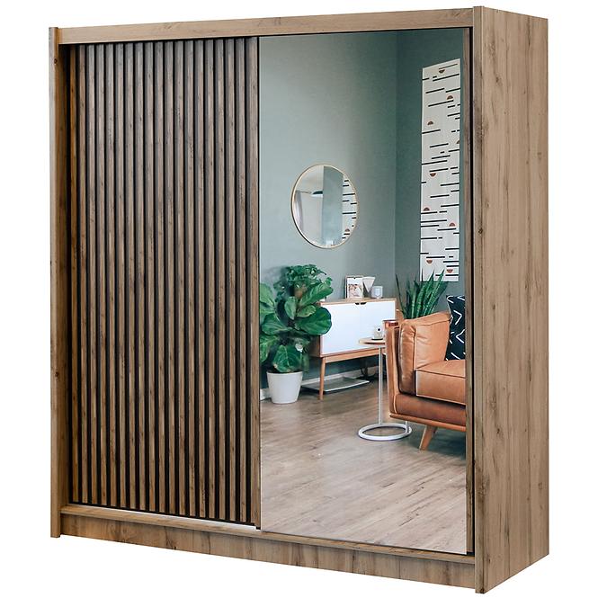 Schrank London 203 eiche wotan/schwarz spiegel