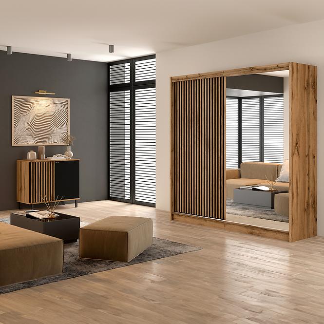 Schrank London 203 eiche wotan/schwarz spiegel