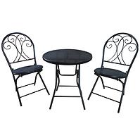 Balkongarnitur Tisch + 2 Stühle, Schwarz 101106 