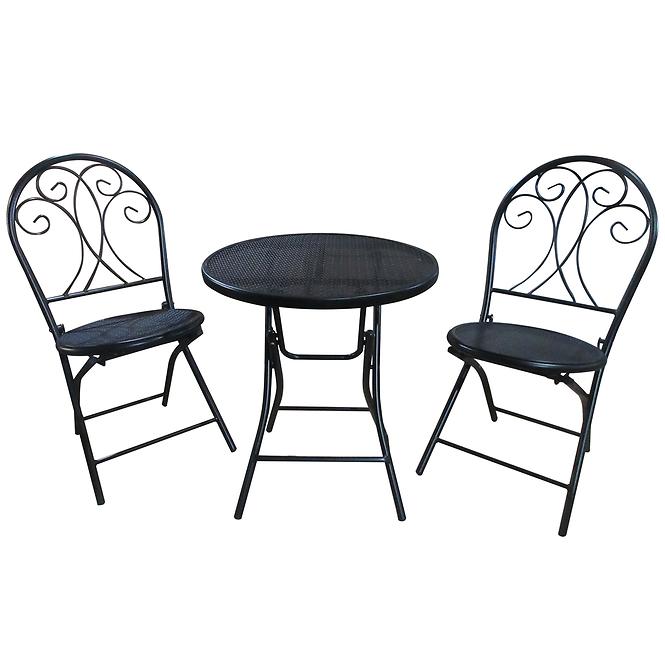 Balkongarnitur Tisch + 2 Stühle, Schwarz 101106 