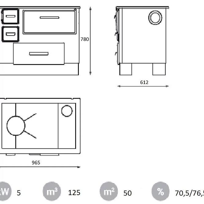 Küchenherd Alfa 55 Eco De Lux 6 kW rechts