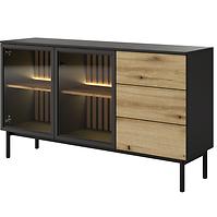 Kommode Lang C 150 2D3S + LED Schwarz /Eiche Evoke