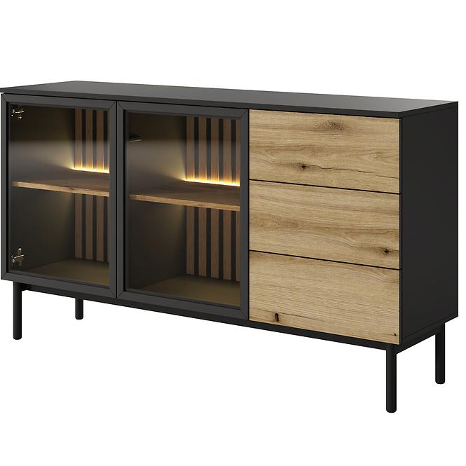 Kommode Lang C 150 2D3S + LED Schwarz /Eiche Evoke