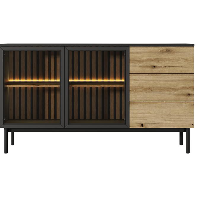 Kommode Lang C 150 2D3S + LED Schwarz /Eiche Evoke